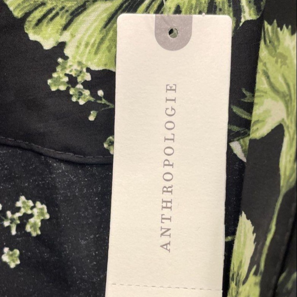 Anthropologie Black and Green Floral High Low Dress - Picture 3 of 7